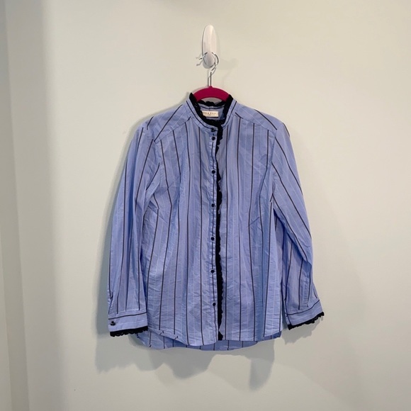 Sandro “Lunaire” striped shirt with Ruffle Trim 1/S - Picture 4 of 11